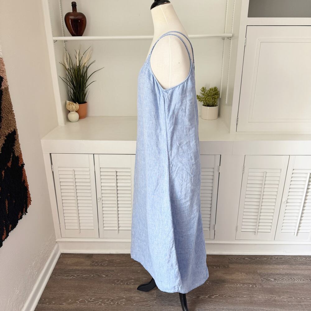 Antibes Blanc 100% Linen Chambray Strappy High Low Midi Dress Size M - Picture 3 of 6